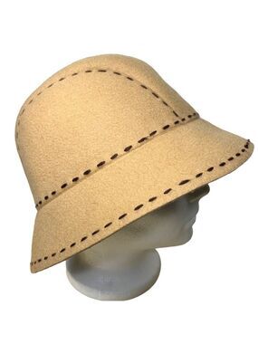 MANTLES Bucket Hat One Size Tan Brown Stitched Details Cloche Minimalist Neutral